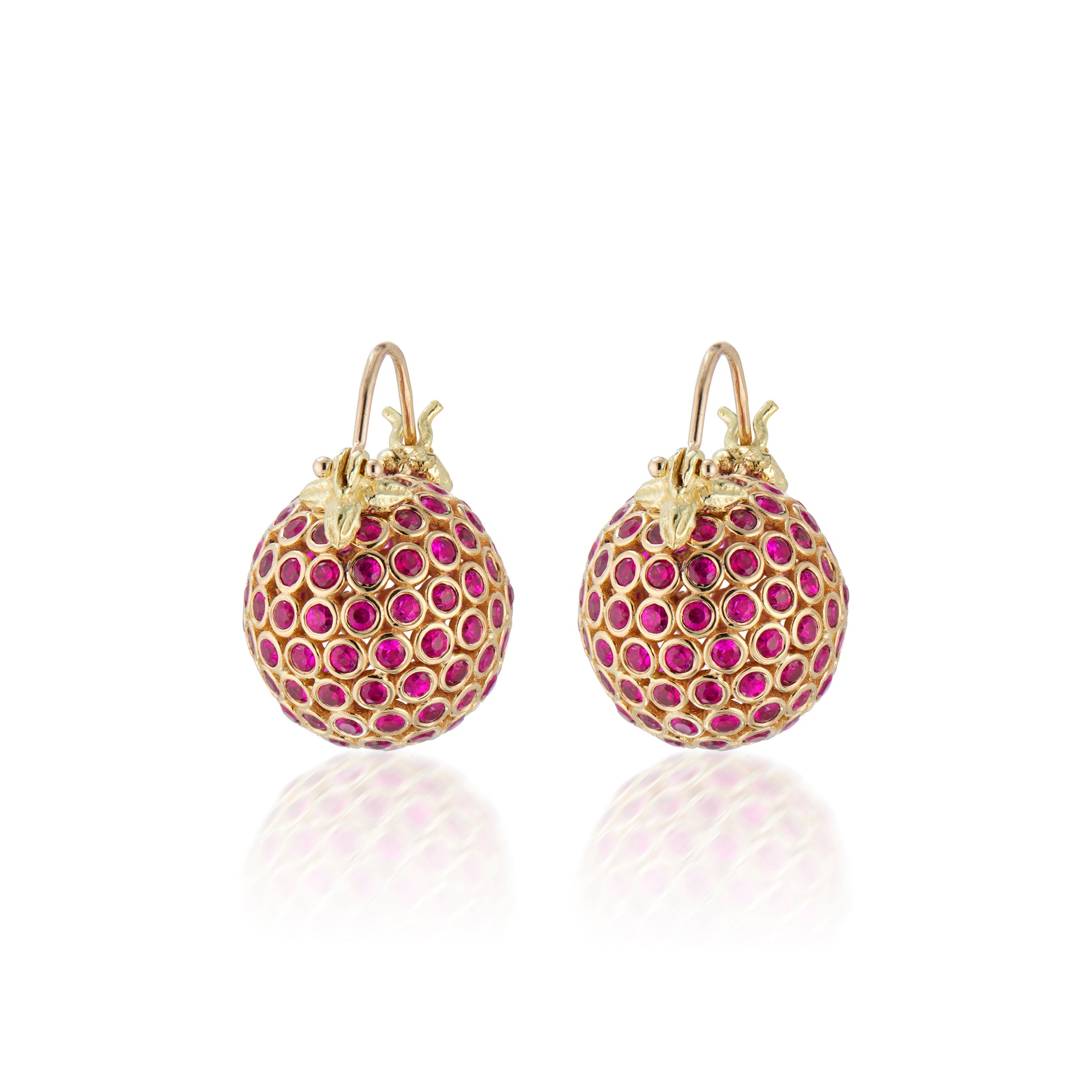 Woven Ruby Ball 18k Flyer Earrings