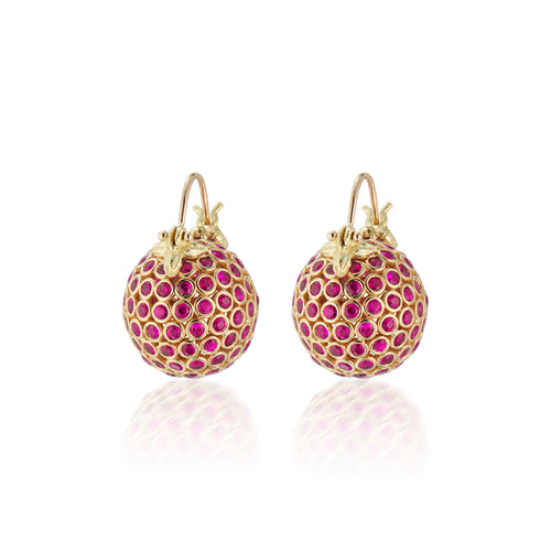 Woven Ruby Ball 18k Flyer Earrings