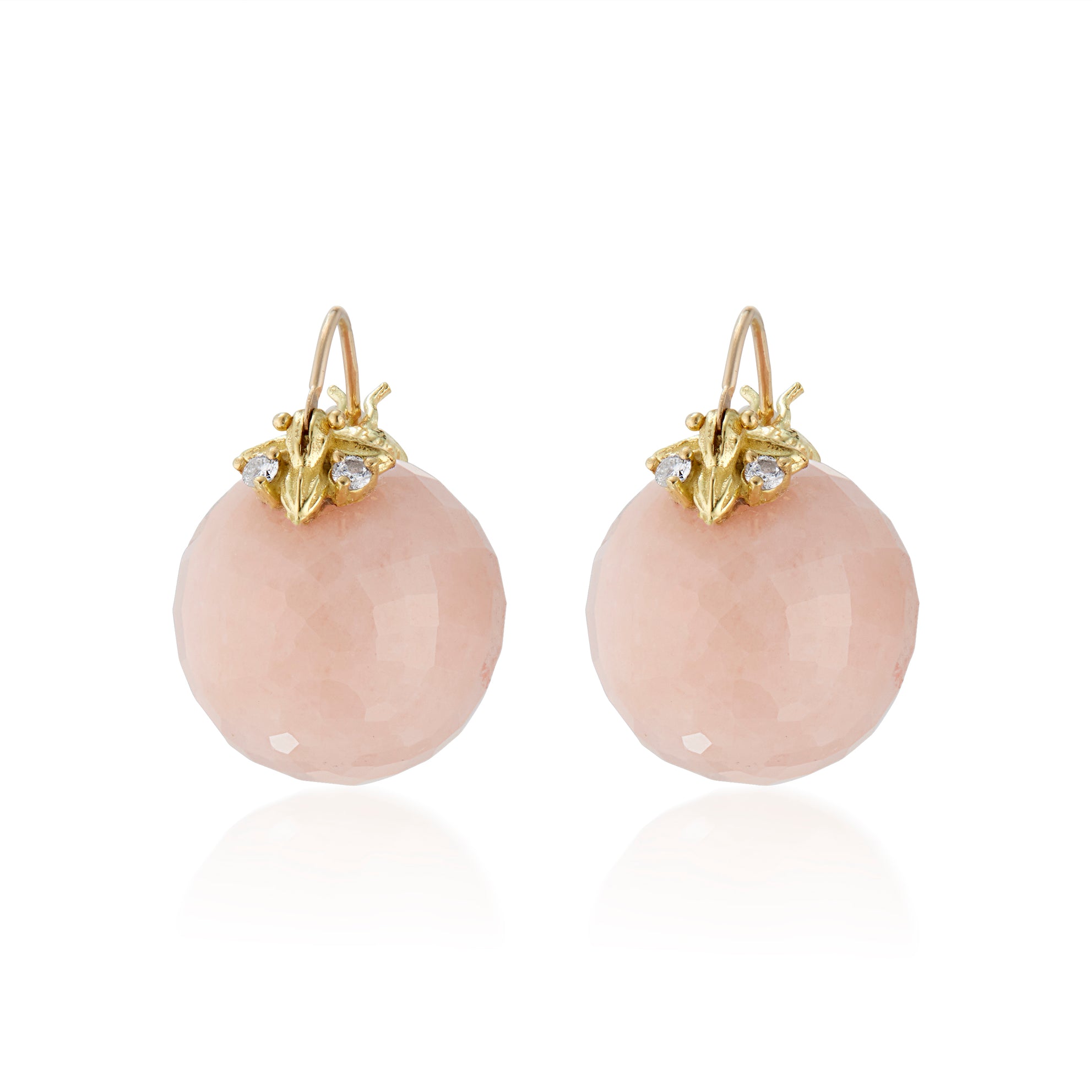 Diamond Eyed Faceted Pink Opal Flyers 18k (16mm)