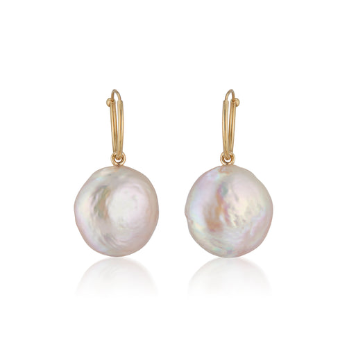 Large Pink Japanese Biwa M+M Pearl Earrings.