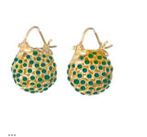 14mm x 14.9mm woven Emerald ball 18K flyer earrings