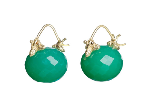 Faceted Rondelle Green Chrysoprase Flyer Earrings