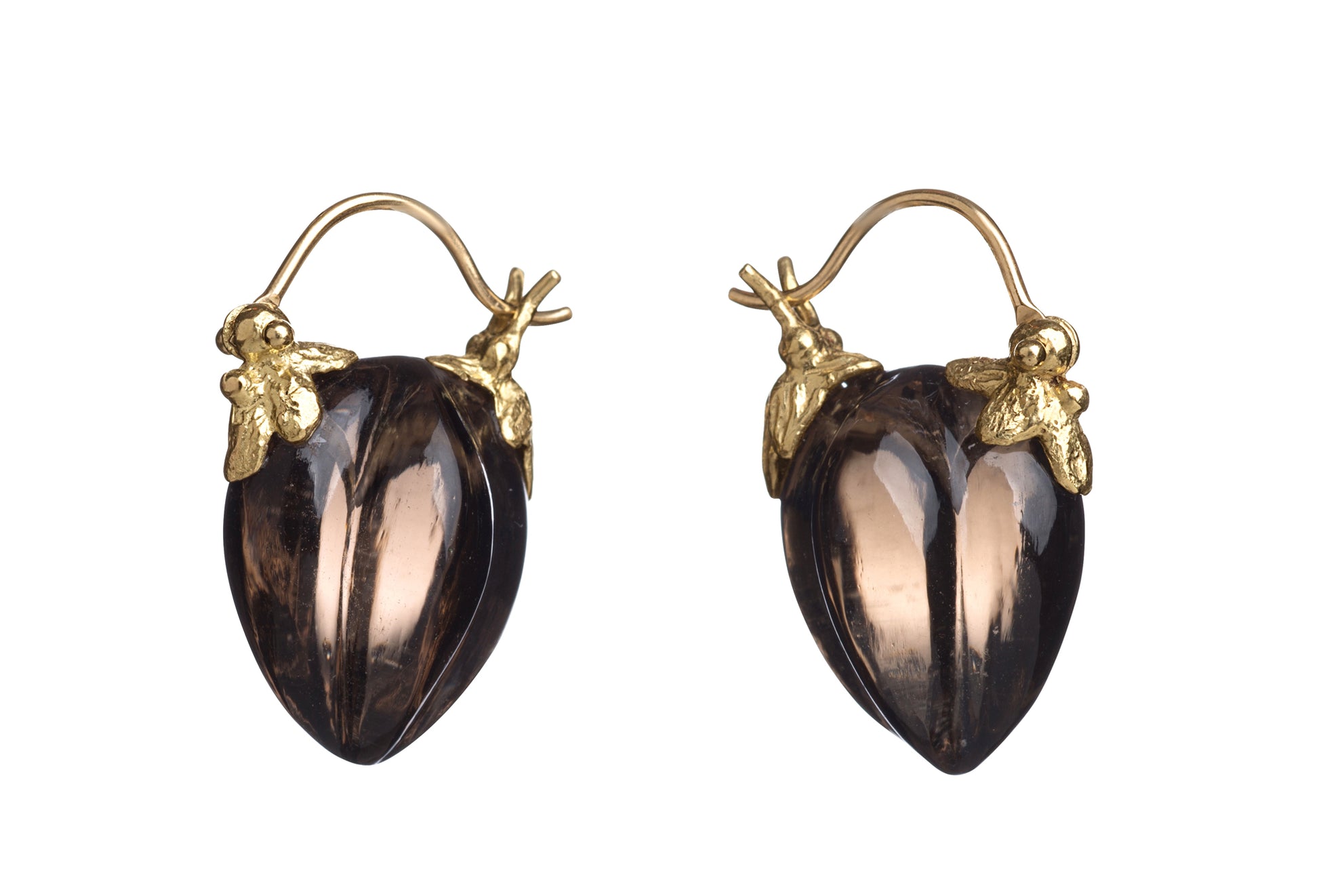 Gourd Pod Carved Smokey Quartz Earrings