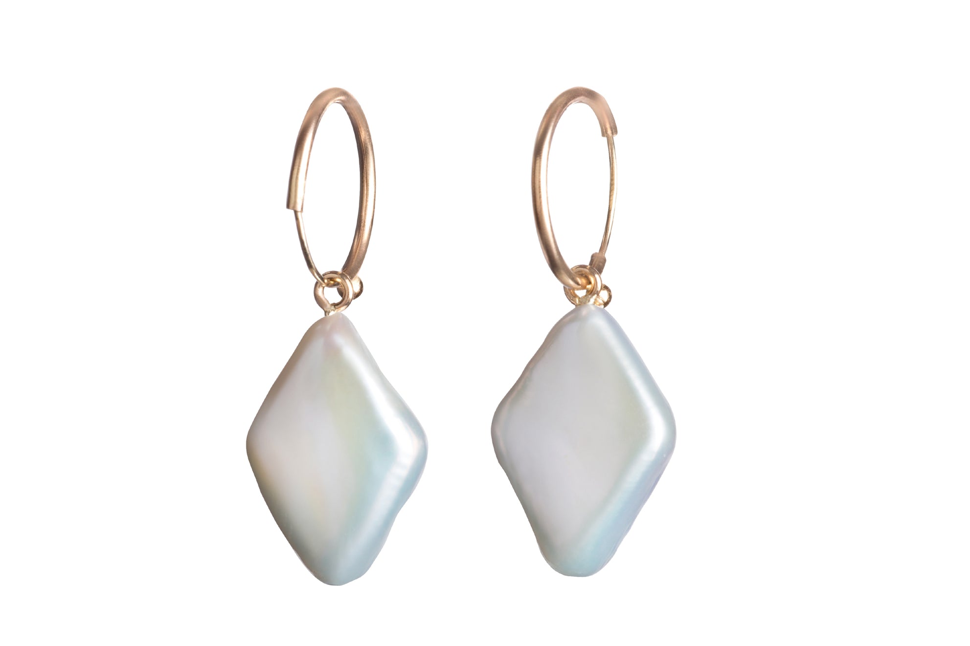 White Diamond Shaped Freshwater Pearls on Endless Hoops