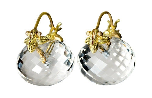 Clear Quartz Rondelle 18k Flyer Earrings