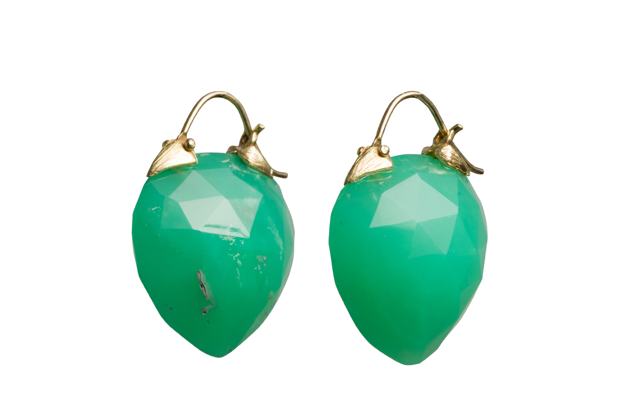 Puffy Faceted Chrysoprase 18k Beak Flyers