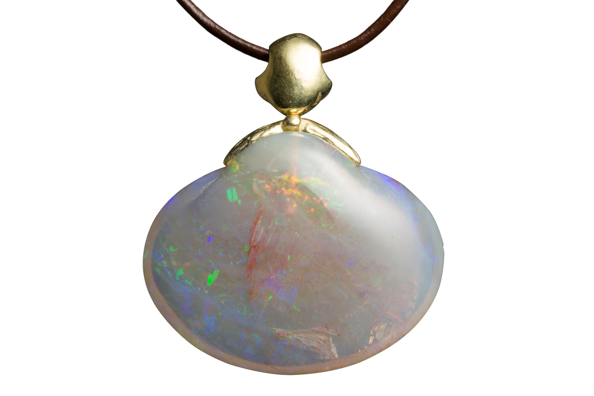 Blue Gray Fossil Opal Shell 18k Shell Bail Pendant