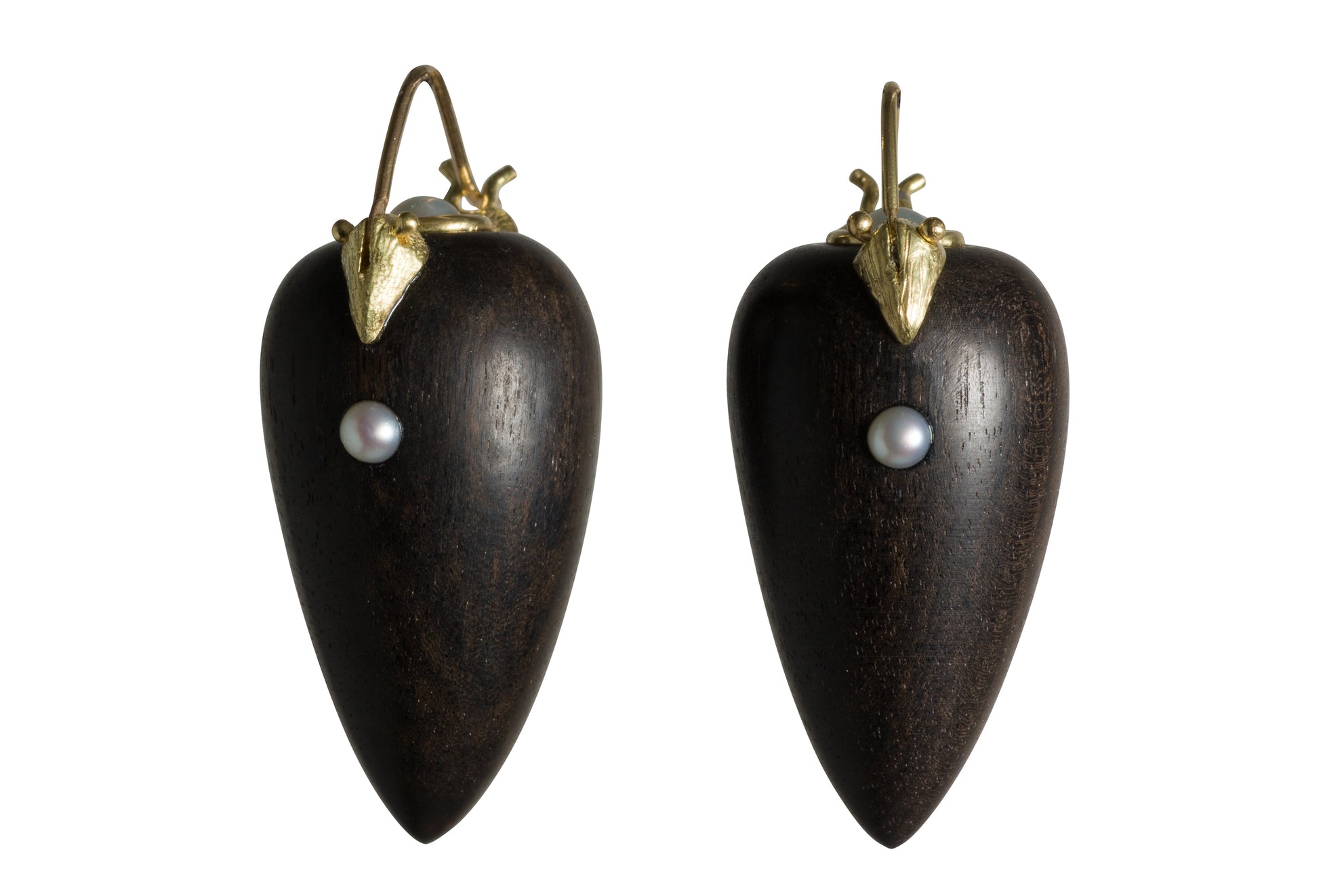 Ebony Teardrop and Pearl 18k Beak Flyer Earrings