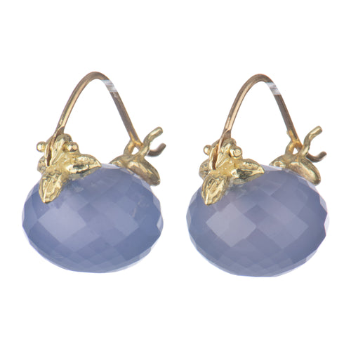 Faceted Baby Rondelle Deep Blue Chalcedony 18k Flyer Earrings