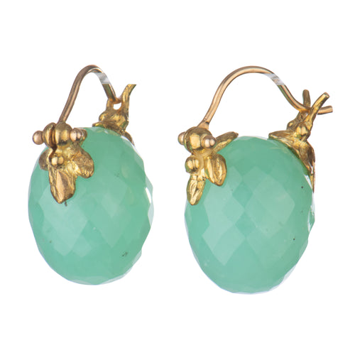 Faceted Bright Green Chrysoprase Faceted Oval Barrel 18k Petal Flyer