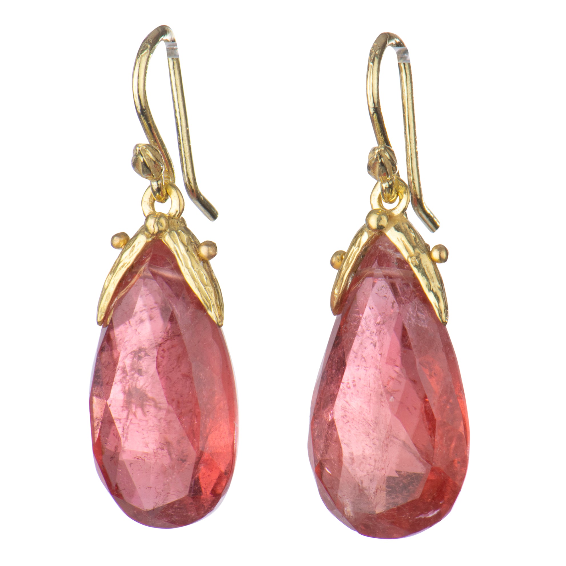 Pink Tourmaline Teardrop 18k Double Seed Dangle Earrings