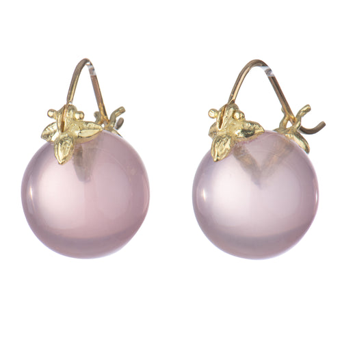 Smooth Round Rose Quartz 18k Flyer Earrings