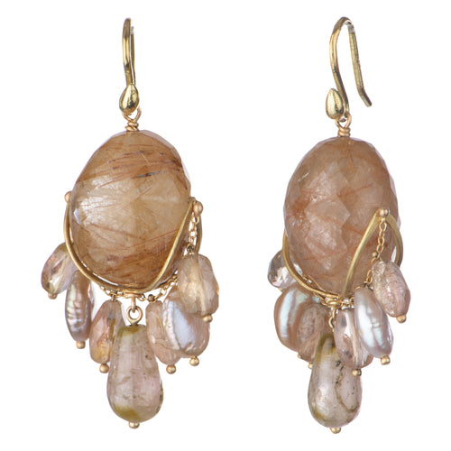 Fringed Rutilated Quartz 18k Nugget Earrings