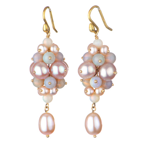 Etheopian and Freshwater Pearl 18k Cluster Dangle Earrings