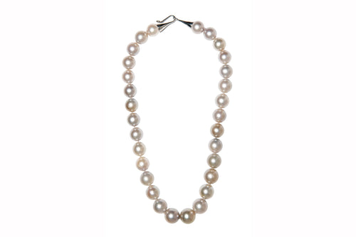 Large Round South Sea Pearl Necklace Platinum Cone Hook + Eye