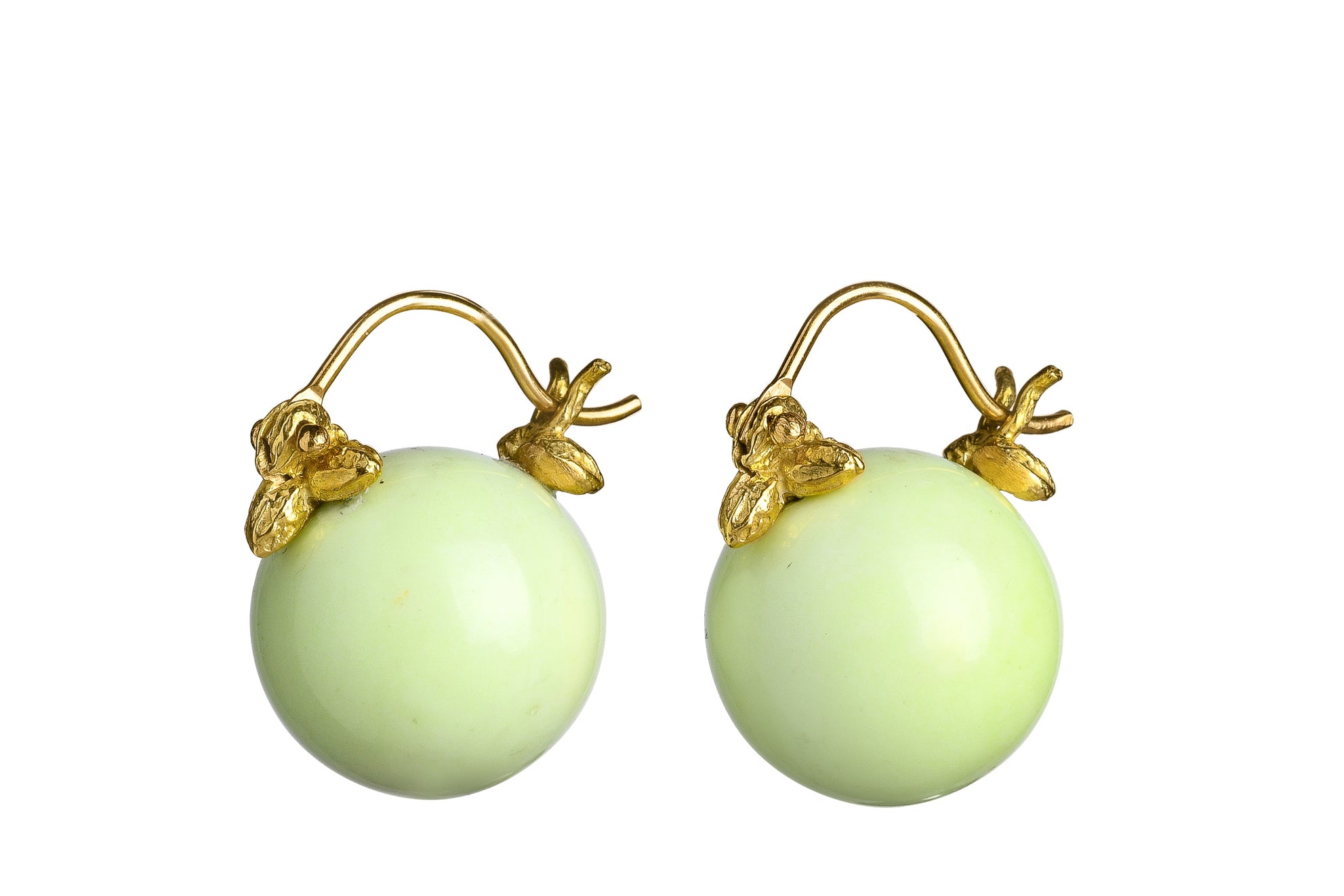 Smooth Round Lemon Chrysoprase Flyer Earrings