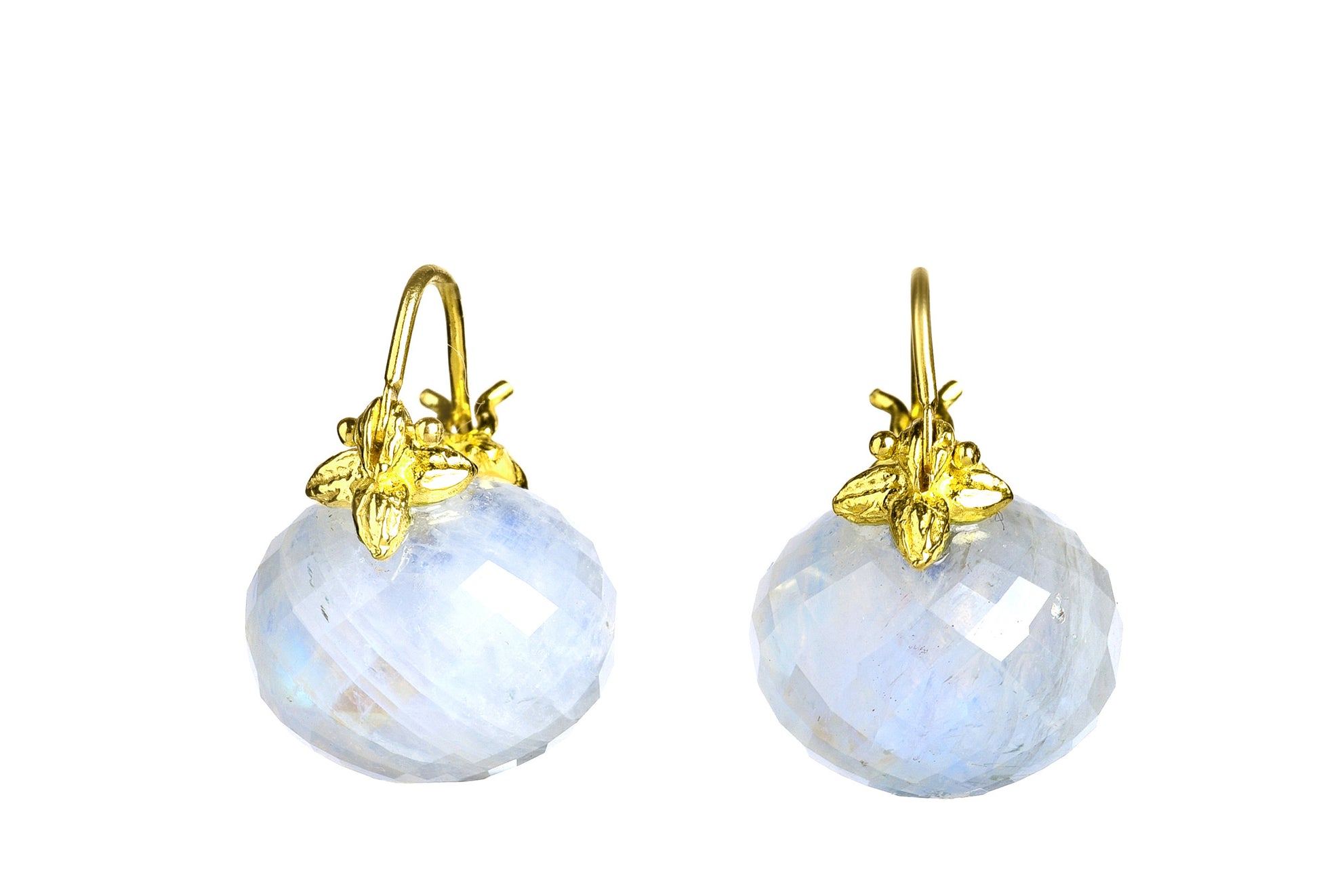 Faceted Rondelle Rainbow Moonstone Flyer Earrings