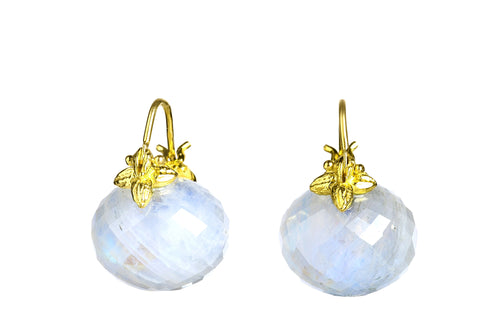 Faceted Rondelle Rainbow Moonstone Flyer Earrings