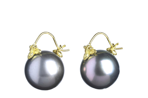 Dark Grey Tahitian Pearl Flyer Earring