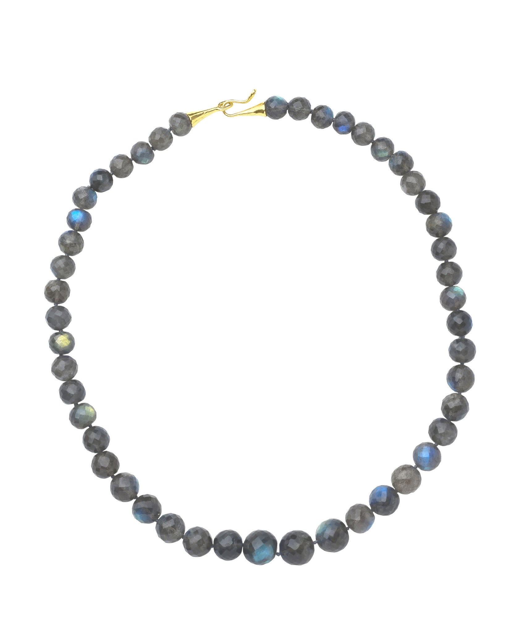 Round Faceted Labradorite Necklace, 18k Medium Cone Hook & Eye Clasp