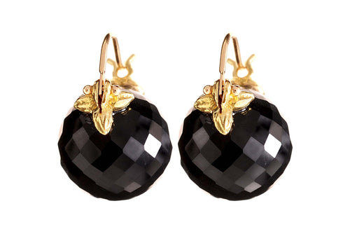 Black Onyx 12mm Faceted 18k Flyer Earrings