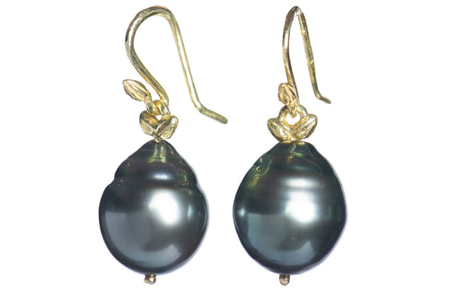 Tahitian Pearl 18k Wing Drop Earrings
