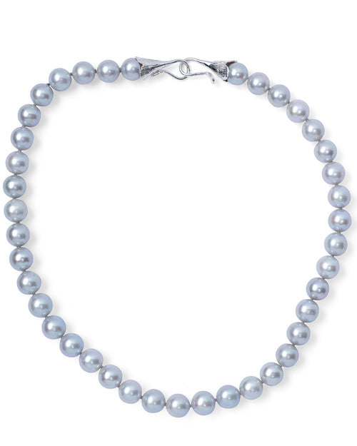 Blue Grey Freshwater Silver Petal Clasp