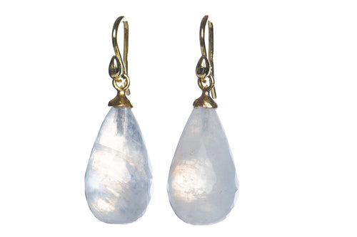 Rainbow Moonstone Briolette Drop Earrings