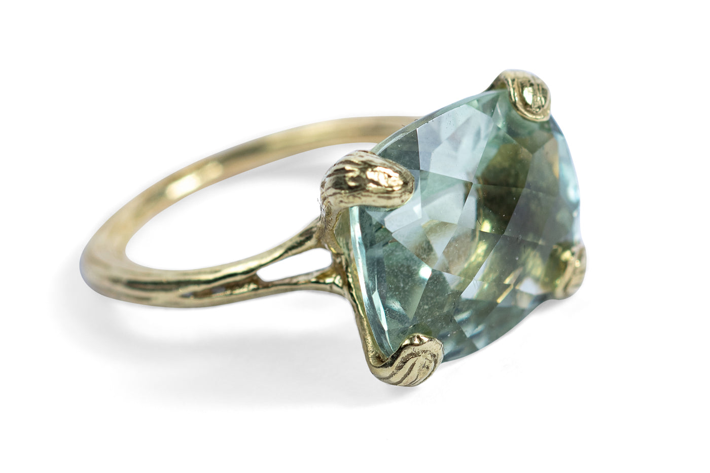 Green Amethyst 18k Petal Shank Ring