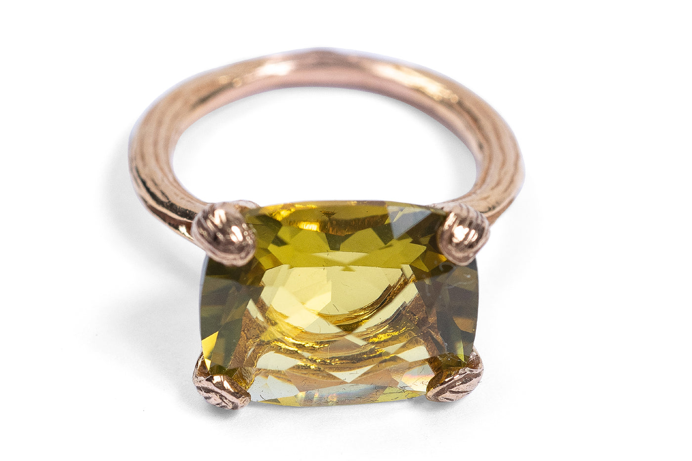 Olive Citrine 18k Petal Shank Ring