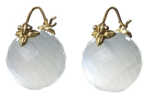 Round Faceted White Moonstone Flyer Earrings