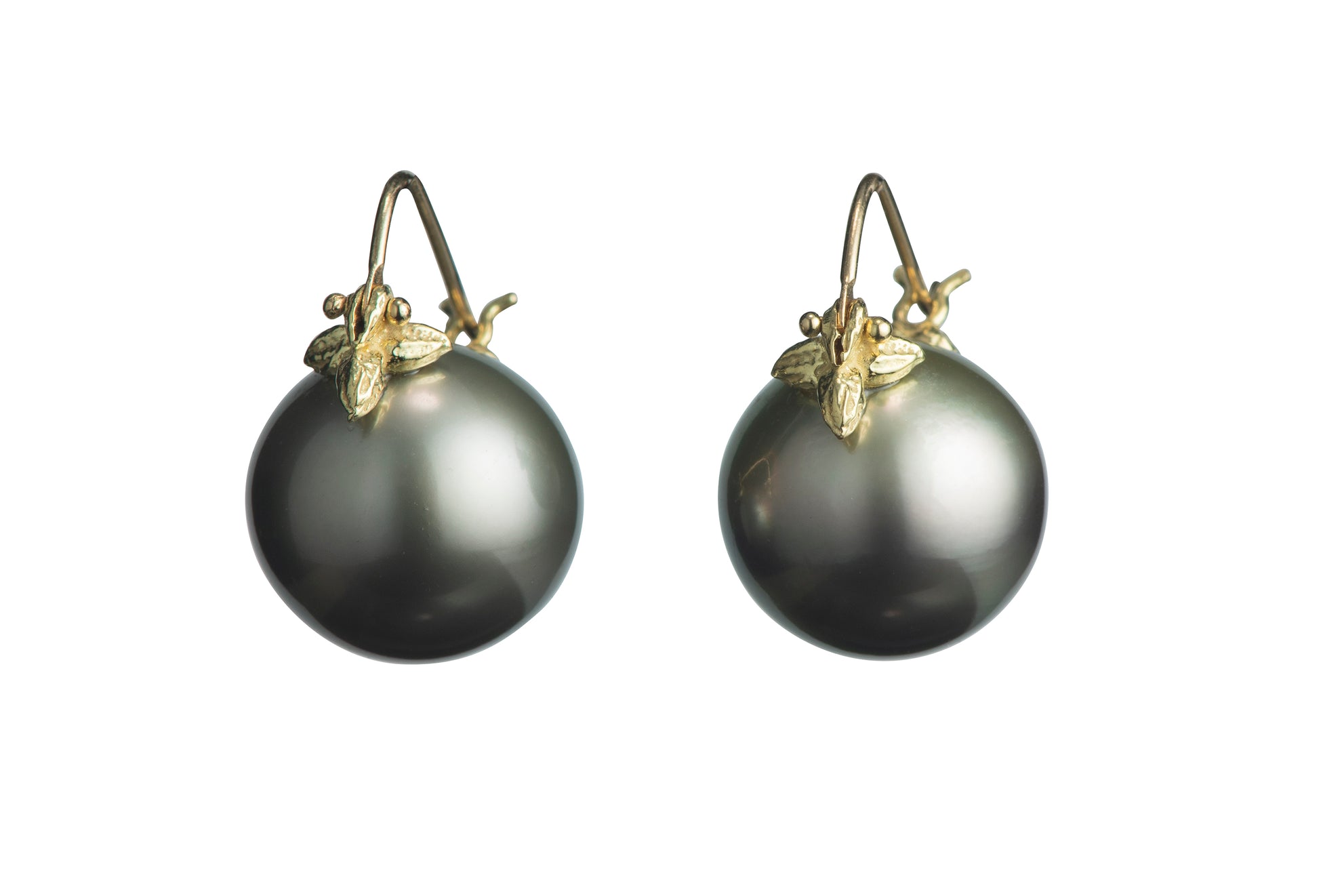 Aubergine Taupe 13mm Tahitian Pearl, 18k Flyer Earring