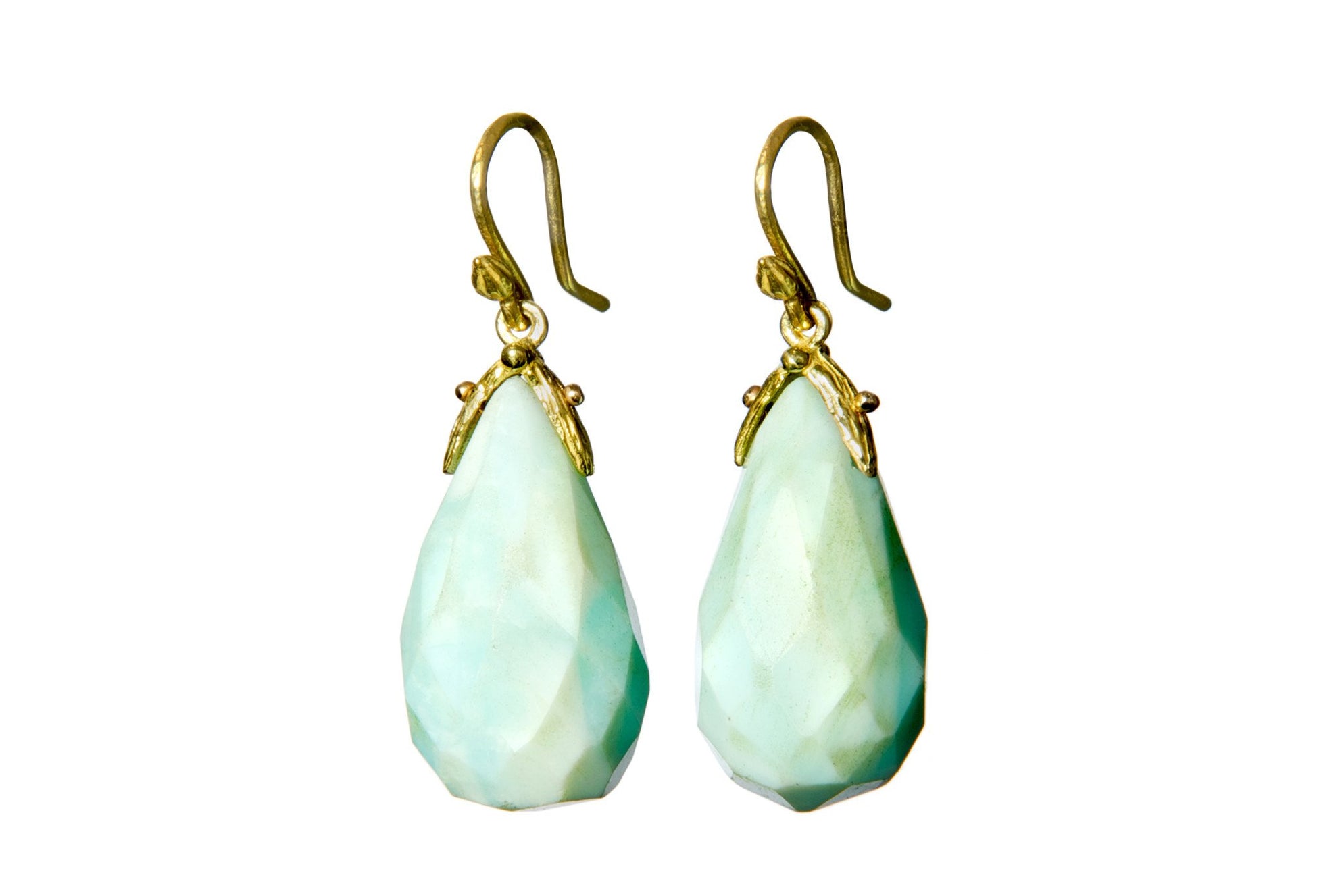 Faceted Blue Opal 18k Double Seed & Single seed Earwire