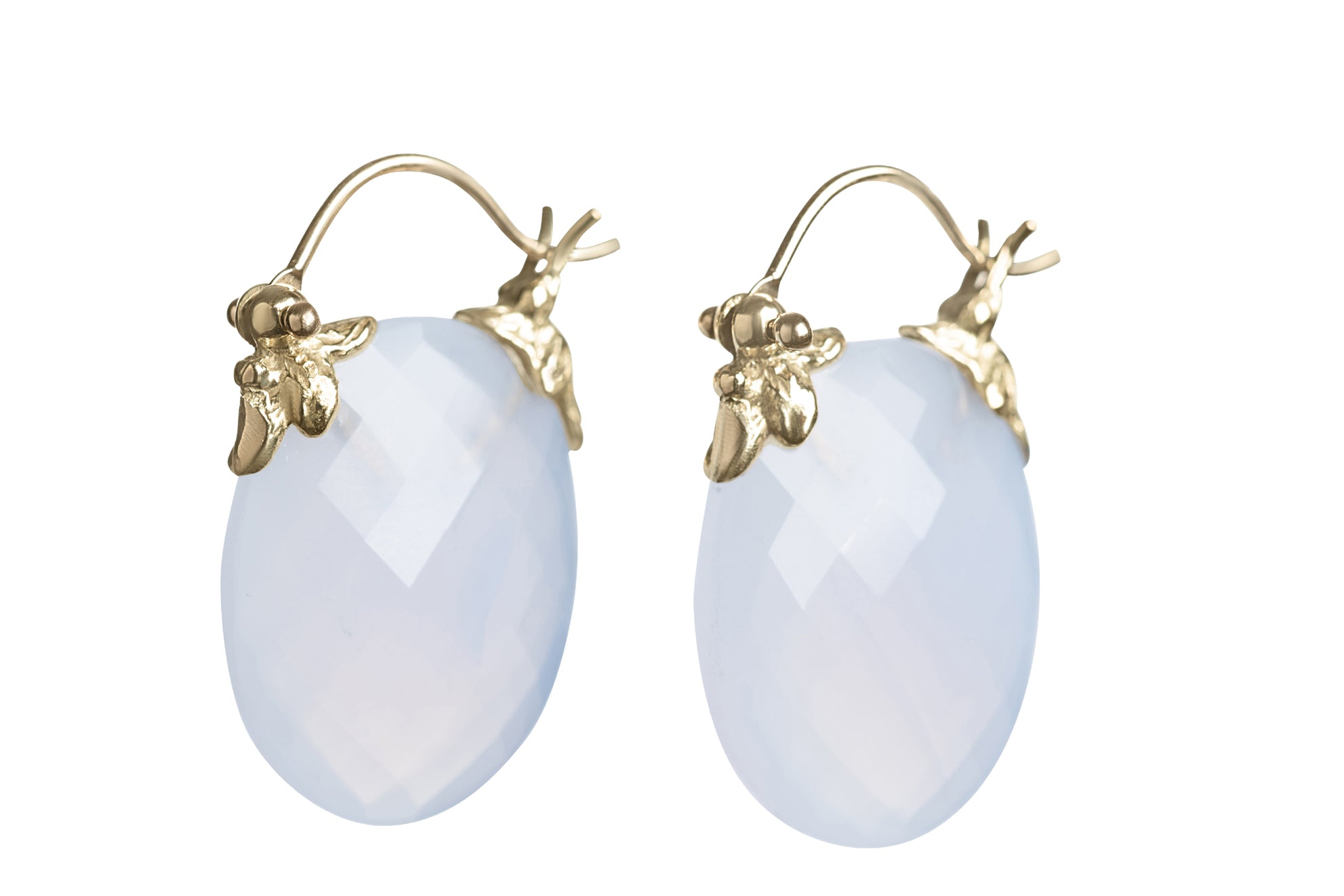 Faceted Oval Pale Blue Chalcedony Petal Flyer Earrings