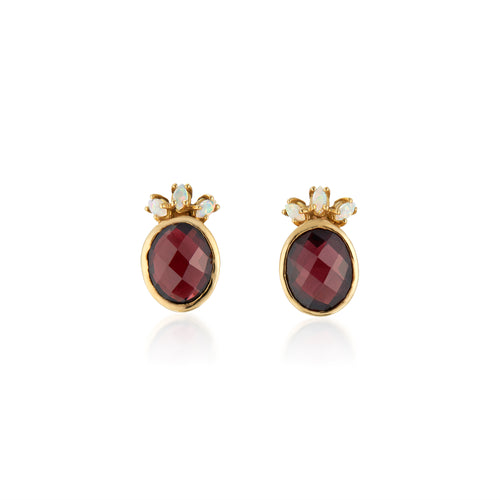 Garnet Opal Crown Opal Post Earrings (11x16mm)