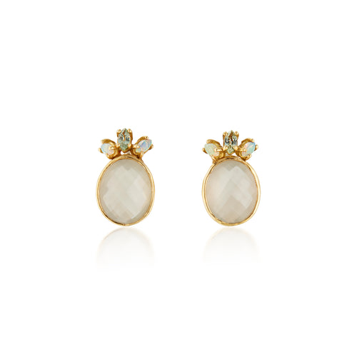 White Moonstone Opal Crown Post Earrings 18k(11x16mm)