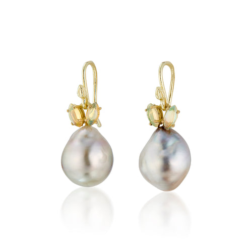 Opal Winged Tahitian Pearl 18k Earrings