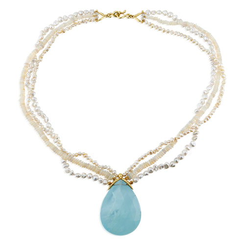 Triple Strand Aqua Keshi Opal 18k Necklace