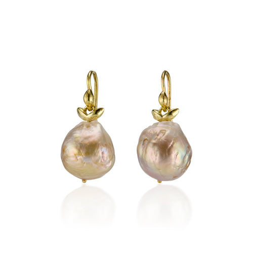 Platinum-gold Colored Irregular Freshwater Pearl Earriings