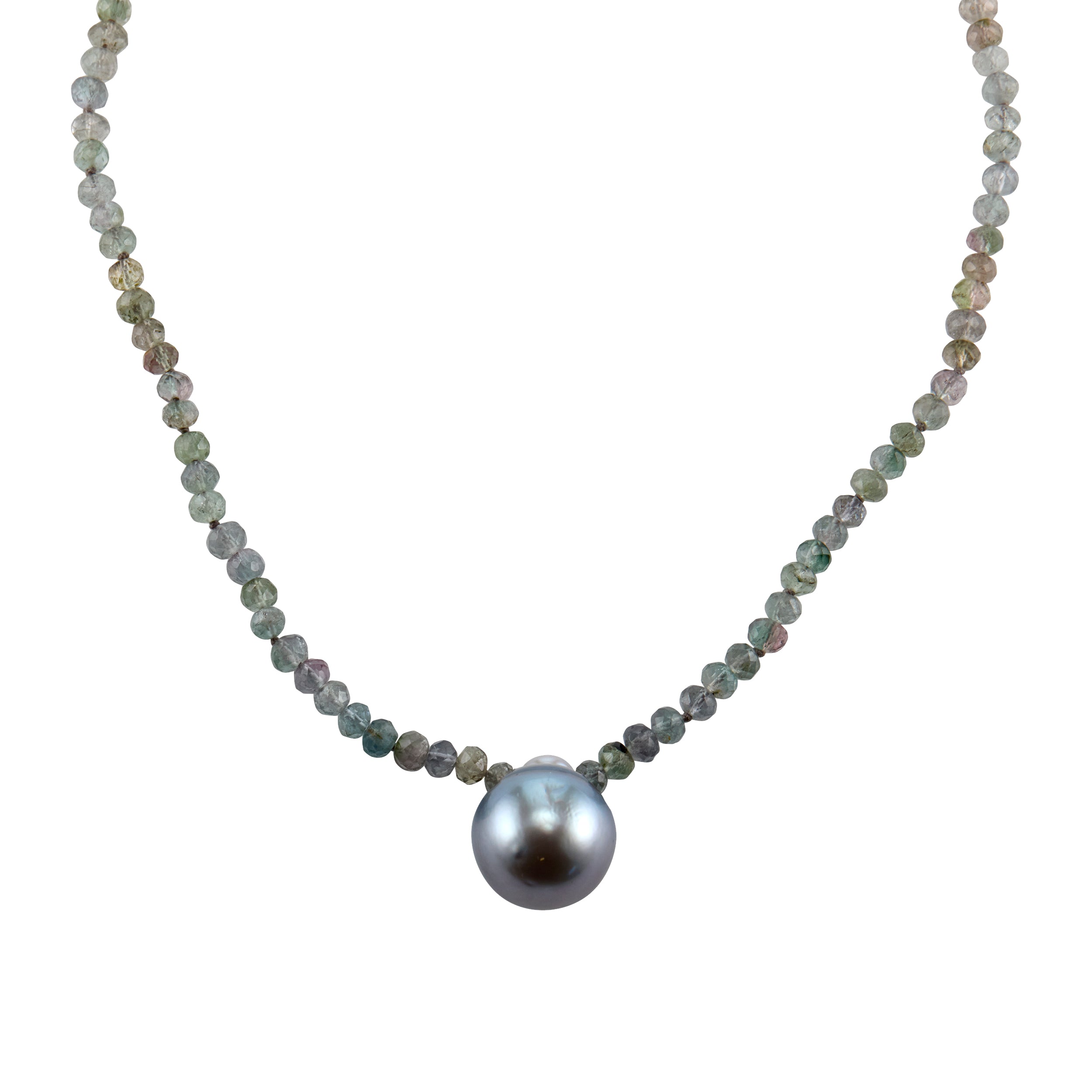 Black Tahitian Pearl Multi-blue Tourmaline Necklace