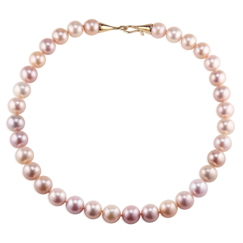 Multi Pink 11.5-13mm Graduating Freshwater Necklace 18k Cone Hk&Eye