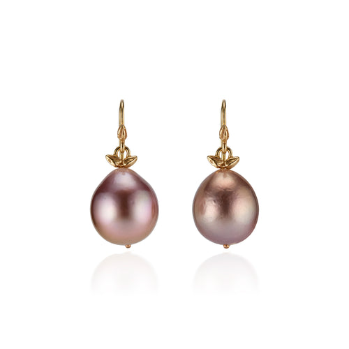 Copper Colored Freshwater Pearl + 18k Pink Gold Earrings