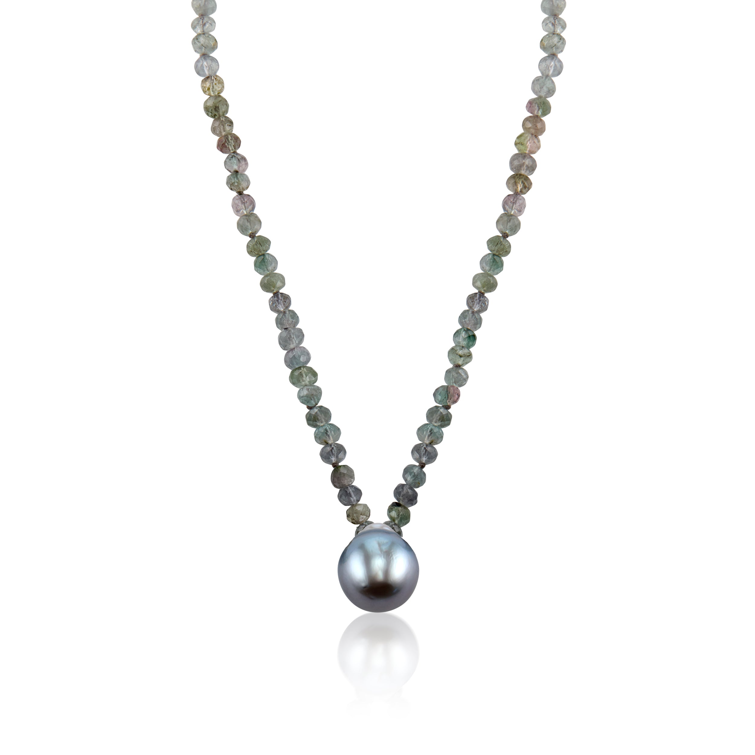 Black Tahitian Pearl Multi-blue Tourmaline Necklace