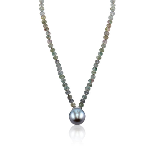 Black Tahitian Pearl Multi-blue Tourmaline Necklace