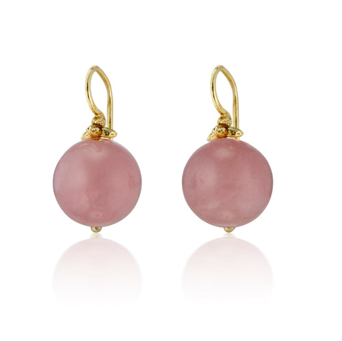 Smooth Rose Quartz 18k Flyer Wire Earring