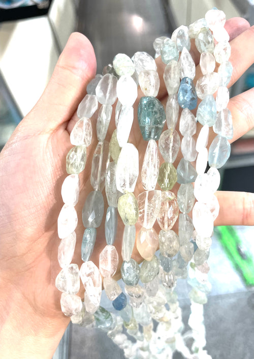 Multi -colored faceted nugget aquamarine, clear quartz rose quartz 18” necklace repaired, re-made necklace.