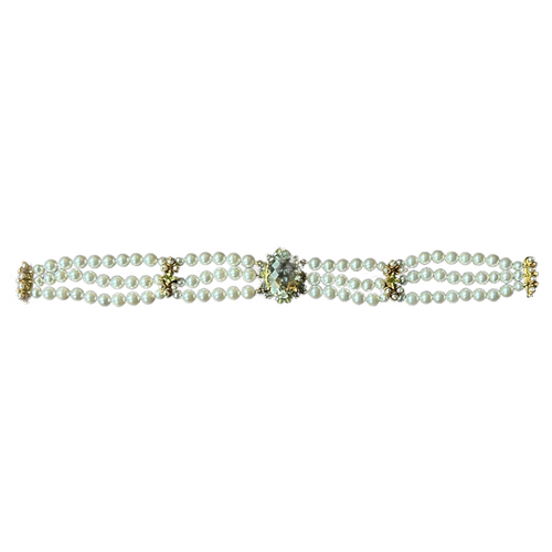 Pearl & Prasiolite Triple Strand 18k Princess Bracelet