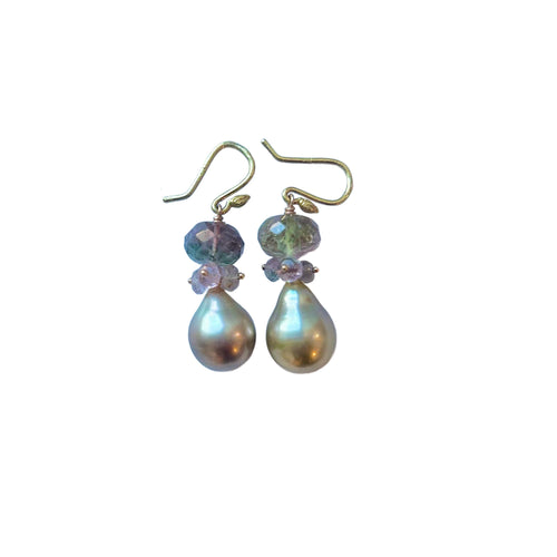 Bi-Colored Tourmaline and Pistachio Tahitian Earrings