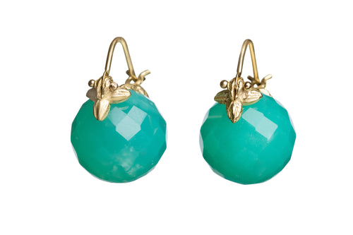 Round Faceted Chrysoprase Flyer Earrings