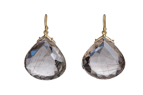 XLG Fat Faceted Rutilated Quartz Teardrop Earrings